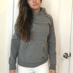 Grey Mock Neck Hooded Sweatshirt